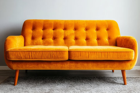Stylish Mustard Yellow Sofa, a Modern Living Room Interior Design Piece with Copyspaceの素材