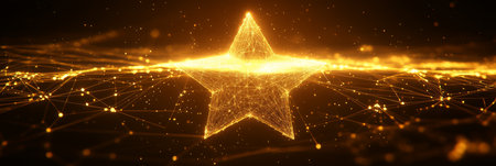 Abstract Glowing Star on Network Background Success, Achievement, Digital Innovationの素材