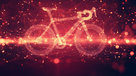 Abstract Red Bicycle Eco Friendly Transport Icon, Connected Dots, Lines, and Triangles Designの素材