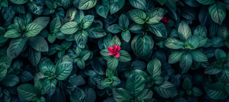 Solitary Red Bloom amidst a Sea of Green Capturing Natures Beauty through Contrast and Vibrancyの素材