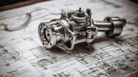 Mechanical Part on Technical Drawings, Engineering Precision Component Design Conceptの素材