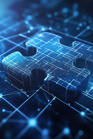3D Rendered Puzzle Piece on Circuit Board Technology, Innovation, and Problem Solvingの素材