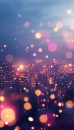 Abstract, Bokeh, City Lights At Dusk An Urban Fantasy With Colorful Glow And Blurred Backgroundの素材