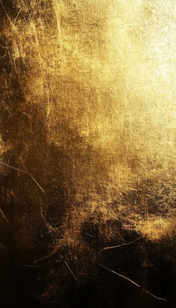 Abstract Grunge Gold Textured Background. Vintage Metal Surface with Scratches and Lightの素材