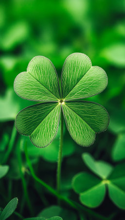 Four Leaf Clover, a Lucky Charm Symbolize Hope, Fortune, and Irish Culture, Close-Up Photographyの素材