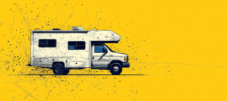 Digital Recreational Vehicle on Abstract Yellow Background Technology and Leisure Iconの素材