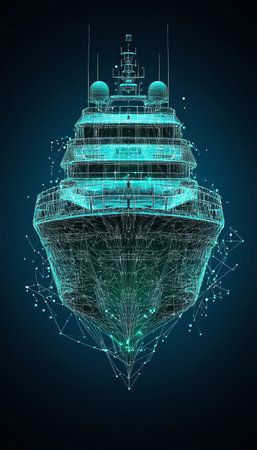 Digital Yacht, Technology background - Abstract Watercraft Symbol Lines, Connected Dots, Trianglesの素材