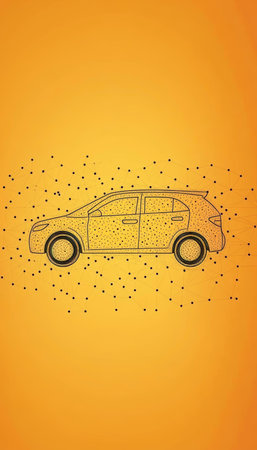 Ride Hailing Innovation Line Art Illustration of a Digital Taxi on Yellow Backgroundの素材
