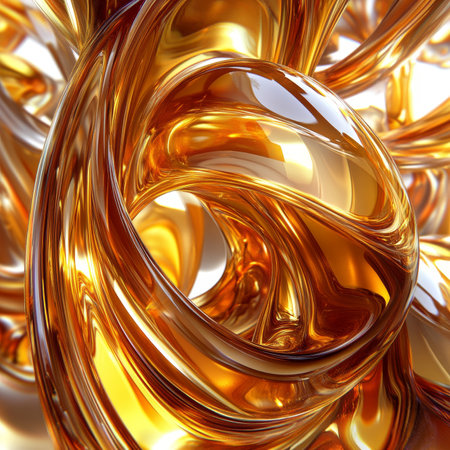 Golden Swirls, Abstract 3D Rendered Background of Intertwined, Flowing Shapes, Metallic Sheenの素材
