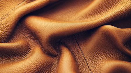 Luxury Brown Napa Leather Texture Background, Genuine Soft Leather Close Up With Stitching Detailの素材