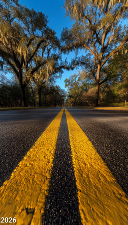 Open Road, Tunnel of Trees, Journey to the Future Travel and Destination Concept for 2026の素材