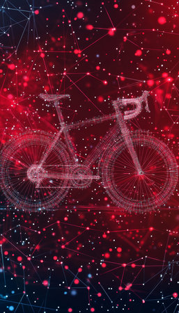 Digital Bicycle On Red Technology Background. Futuristic Abstract Eco Friendly Transportation Icon.の素材