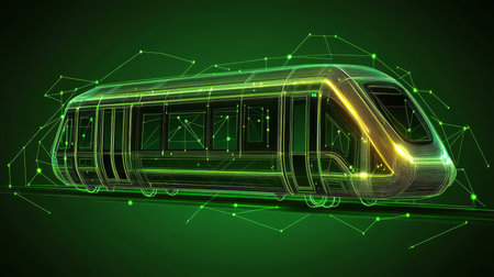 Green Connected Lines Structure of Modern High-Speed Train, Transportation Technology Conceptの素材