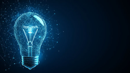 Abstract Digital Light Bulb on Blue Technology Background. Idea Generation, Innovation.の素材
