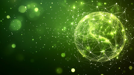 Green Technology Globe Abstract Connection, Environmental Awareness, Connected Dots, and Trianglesの素材