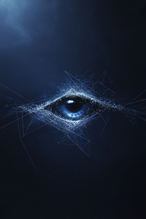 Digital Eye, Abstract Background, Technology Concept. Lines, Connected Dots, Triangles Composition.の素材