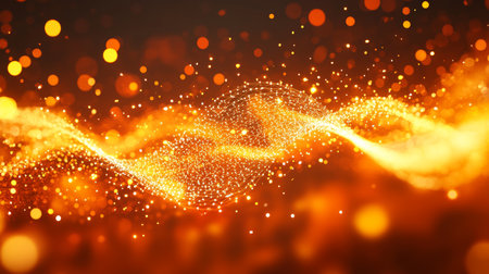 Abstract Orange Technology Background with Digital Firework of Connected Dots and Linesの素材