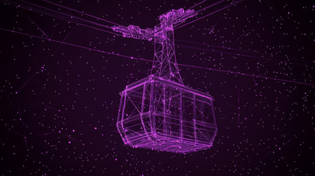 Purple Digital Cable Car on Technology Background Abstract Illustration of Mountain Transportationの素材