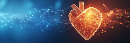 Digital Heart With Network Healthcare, Cardiovascular Health, Medical Technology Concept..の素材
