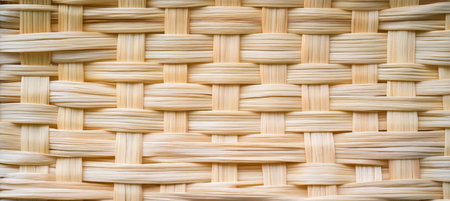 Close-up Traditional Natural Detail of a Handmade Wickerwork Rattan Weave Pattern Background Textureの素材