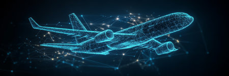 Futuristic Airplane Representing Innovation in Aviation Technology, Connectivity, and Progress.の素材