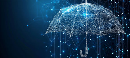 Abstract Umbrella Network Security Symbolizing Digital Protection, data safeguard concept.の素材