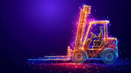 Abstract Futuristic Forklift Industrial Transportation Icon on Technology Backgroundの素材