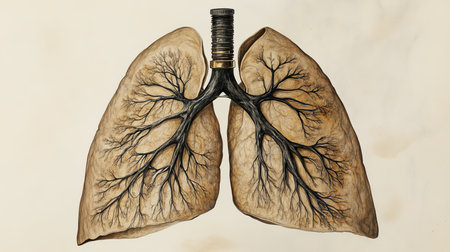Damaged Lungs, Concept of Smoking-Related Illness, Respiratory Disease, Anatomical Illustrationの素材