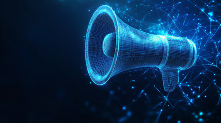 Digital Megaphone with Abstract Technology Background for Communication, Announcement, and Marketingの素材