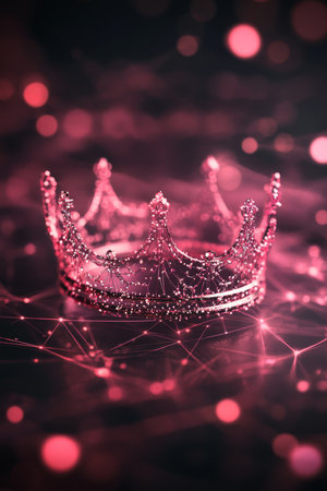 Pink. Diamond Crown On Dark Background With Glowing Particles, Fantasy And Luxury Concept.の素材