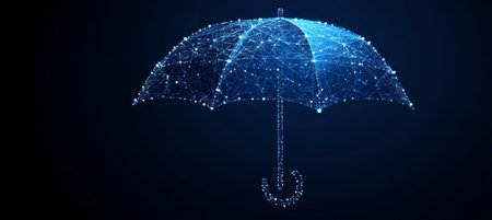 Digital Umbrella On Blue Network Connection Background Security, Data, And Technologyの素材