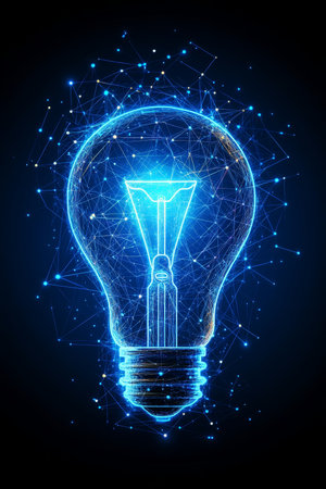 Glowing Light Bulb With Network Connections, Innovation And Technology Concept. 3D Rendering.の素材
