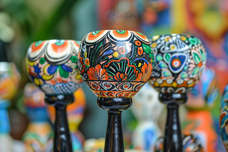 Vibrant handmade Mexican maracas ,Traditional colorful ceramic maracas souvenirs from Mexicoの素材