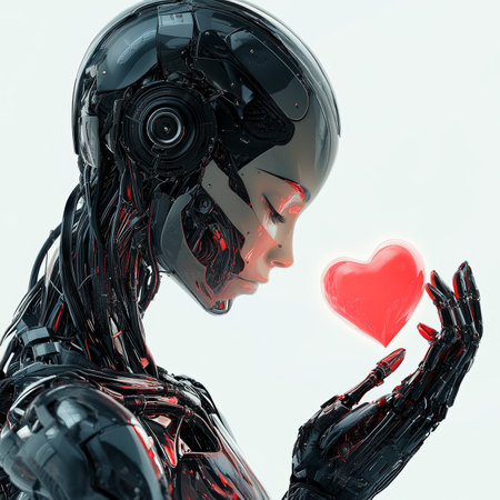 Robot Offering a Glowing Heart A Visual Representation of AIs Growing Emotional Capacityの素材