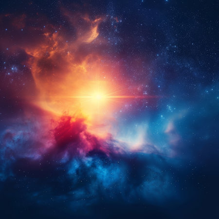 Vivid Nebula, Clouds of Gas, Dust, and Brilliant Stars Illuminate the Depths of Outer Spaceの素材