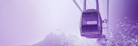 Digital Cable Car with Lines and Dots. Abstract Technology Concept for Transport Industry Innovationの素材