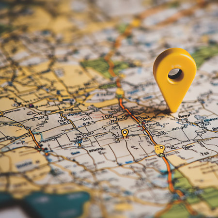 Digital map displaying highlighted gps route with key waypoints and travel distance informationの素材