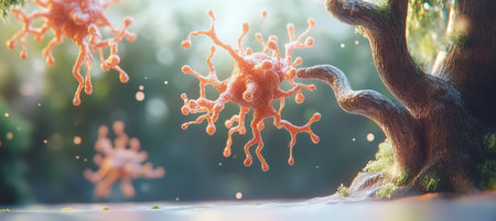 Microscopic View of Alien Organisms Growing from a Gnarled Tree Branch in a Surreal, other worldlikeの素材