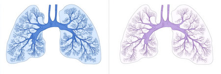 Medical Illustration Stylized Representation of Human Lungs, Highlighting Bronchial Tree Structureの素材