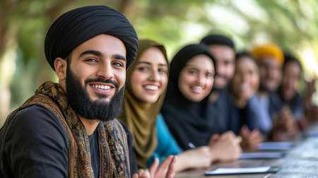 Smiling Middle Eastern Man With A Diverse Team Gathered Around For A Casual Business Meetingの素材