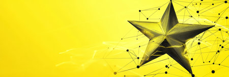 Golden Star and Network on Yellow Background Success, Achievement, and Excellence Conceptの素材