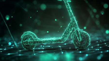 Electric Scooter On Digital Network Background Representing Future Transportation Technology.の素材