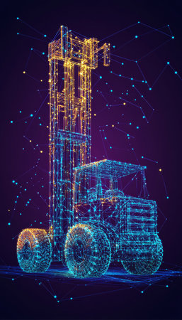 Forklift Truck Low Poly Design. Wireframe Mesh Transportation and Logistics Concept Illustration.の素材