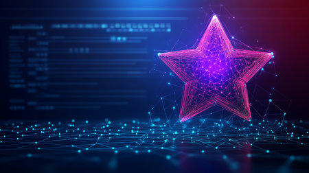 Abstract 3D Star, Futuristic Glowing Lines Network, Big Data Concept, Technology Backgroundの素材