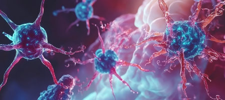 Microscopic View of Cancer Cells Depicting Tumor Growth and Metastasis in the Human Bodyの素材
