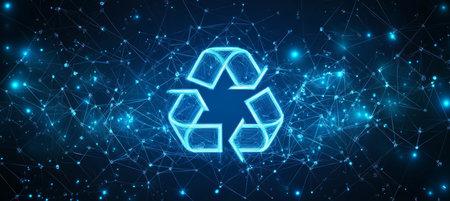 Abstract Recycling Symbol with Futuristic Technology Background, Environmental Conservationの素材