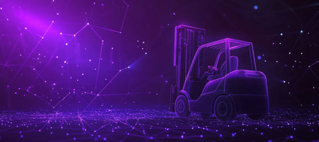 Digital Transformation in Logistics Abstract Forklift Icon on Purple Technological Background.の素材