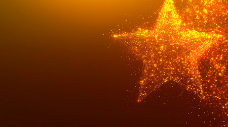 Digital star achievement icon on yellow technology background with lines and connected dotsの素材