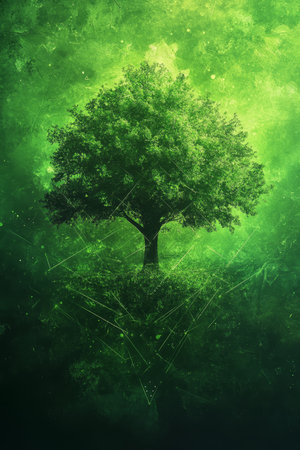 Magical Glowing Tree in Enchanted Forest, Fantasy Nature Background, Surreal Landscape.の素材