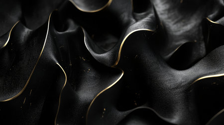 Luxury Black and Gold Background. Elegant Abstract Texture with Wavy Folds and Curves. 3D Renderingの素材